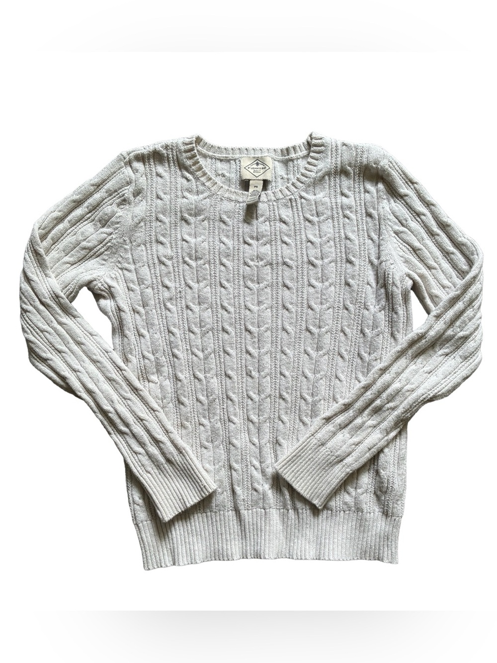 St. John's Bay Sweater Womens Petite S Off White Stretch Crew Neck Cable Knit